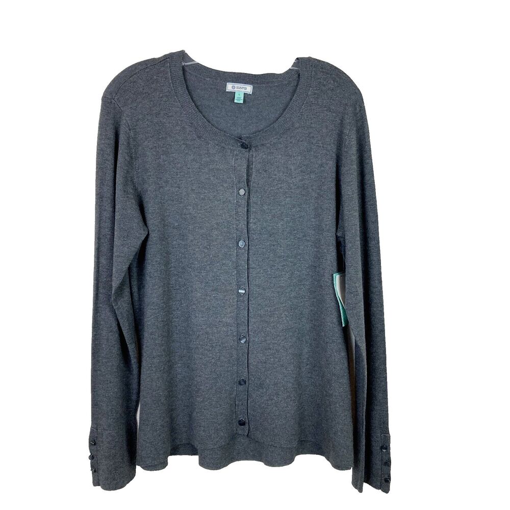 Susina NWT Women's Button Up Cardigan Sweater Size L Gray Long Sleeve